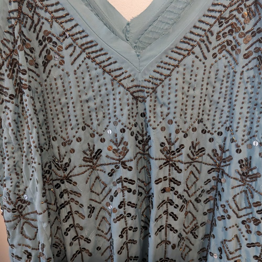 Free People "Arizona Nights" Light Blue Beaded Slip Dress - Picture 11 of 14